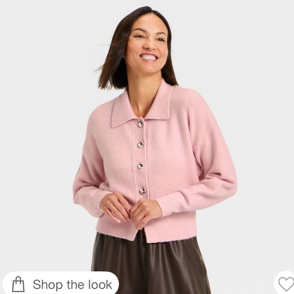 NWT A New Day Pink Button-Front Collared Cardigan Sweater